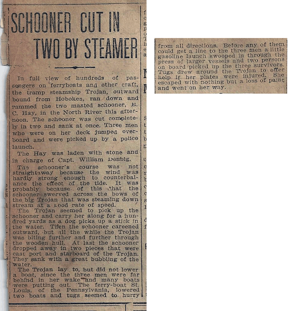 Schooner Cut in Two by Steamer
Photo from William R. Denbigh
