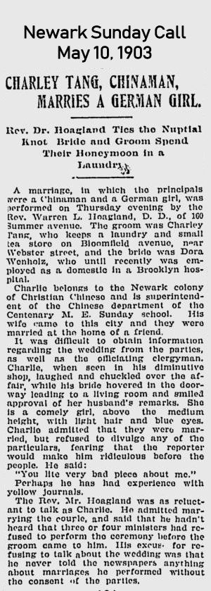 Charley Tang, Chinaman, Marries a German Girl
May 10, 1903
