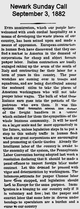 Italian Laborers
September 3, 1882
