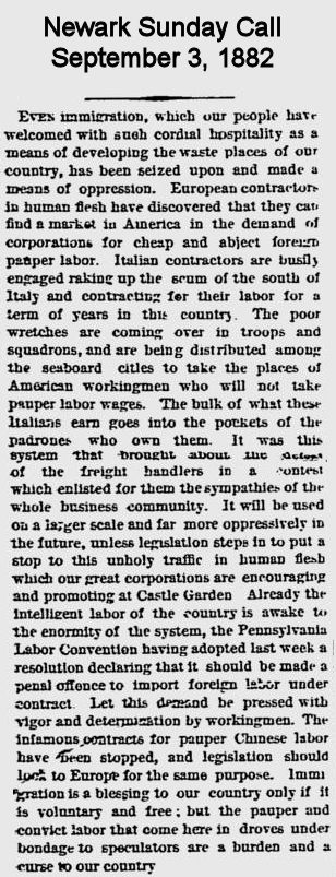 Italian Laborers
September 3, 1882
