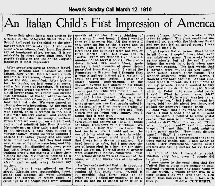An Italian Child's First Impression of America
March 12, 1916
