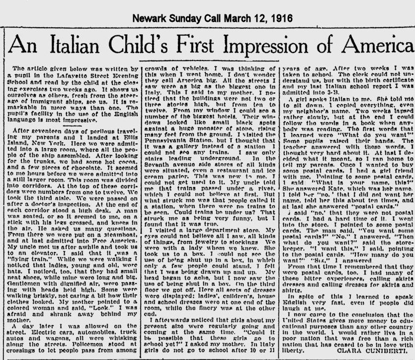 An Italian Child's First Impression of America
March 12, 1916
