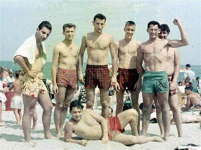 Schwartz, Melvin
(L to R) Sanford Krause, Donald Goldfarb, Melvin Schwartz, Eugene Gibbs, David Ruben, Arnold Dwarkin, on ground is Jay Goldberg.
We all hung out at Hatoff's Candy store on the corner of Clinton place and Weequahic Ave in the 50's. The group picture is of the gang on Bradley beach. I am not in the picture as I was the photographer (David Gornitzky)
