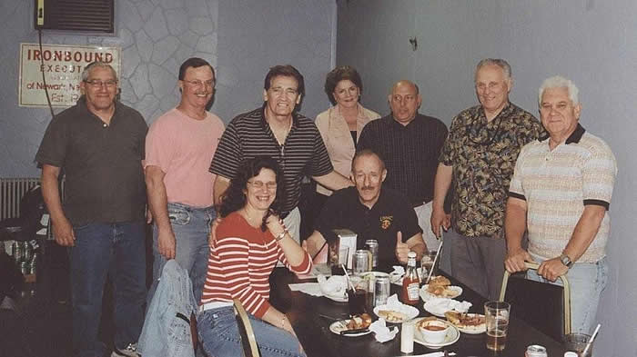 Standing (left to right):  Don Herman; Rich O.; John V.; Dianne Kellerher; Harold Kravis; John Kellerher, and Charlie Adelmann.  Sitting:  Jan V.; and Jule Spohn

Photo from Jule Spohn
