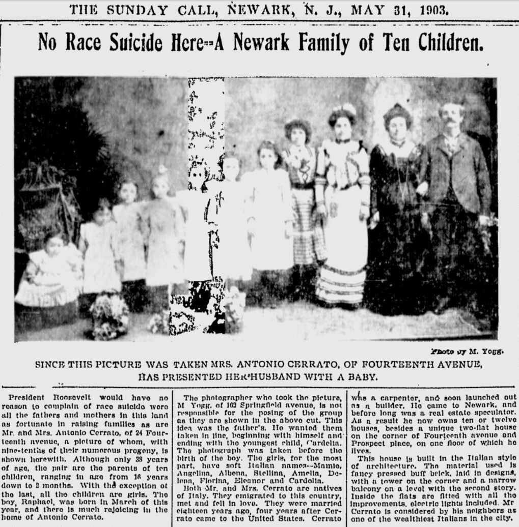 No Race Suicide Here - A Newark Family of Ten Children
May 31, 1903
