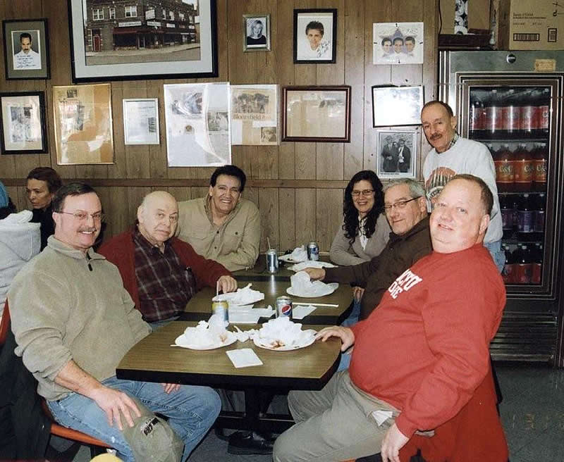 Dickie Dee's Lucheon
Rich O., Nat Bodian, John Vito, his wife Jan, Jule Spohn (standing), Don Herman, Danny B.
Photo from Jule Spohn
