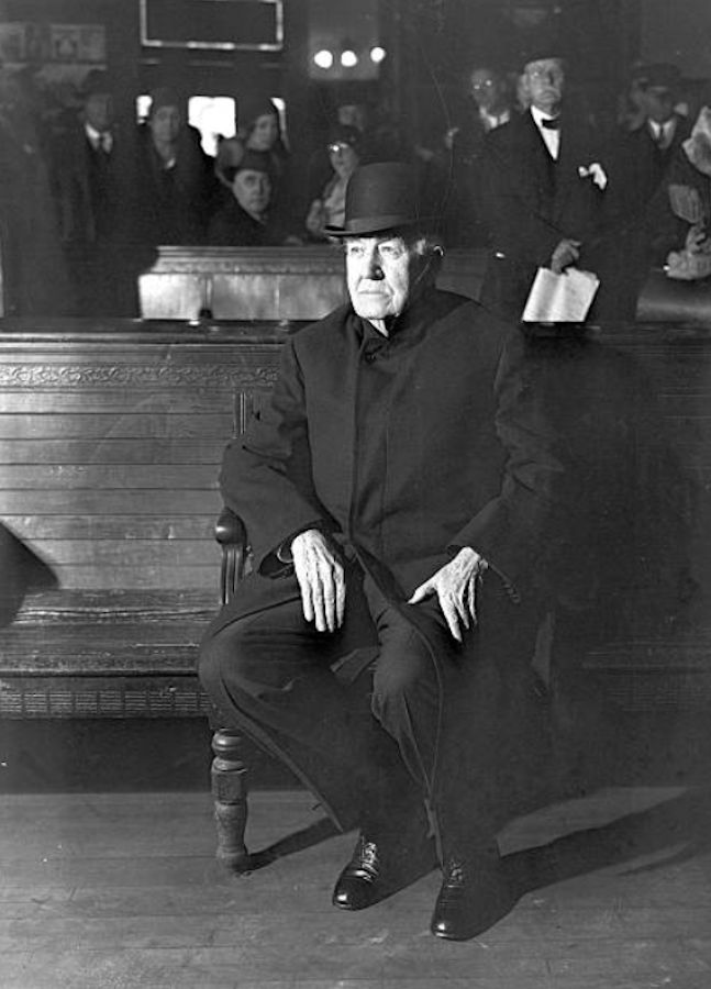 Thomas Edison siting in Market Street Station waiting room before leaving for Florida. 

Photo by Fred Morgan/NY Daily News
