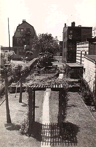 View from second story of 33 Hawkins Street toward the rear of 108 Brill Street.
