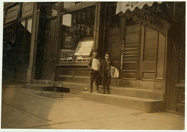 Smallest boy is Mike Ferinco. 75 Monroe St., 10 yrs. old. Sells until 8:30 P.M., Newark, N.J. Other is Duar Feriari, 60 Monroe St. Sells until after 9 P.M. 
