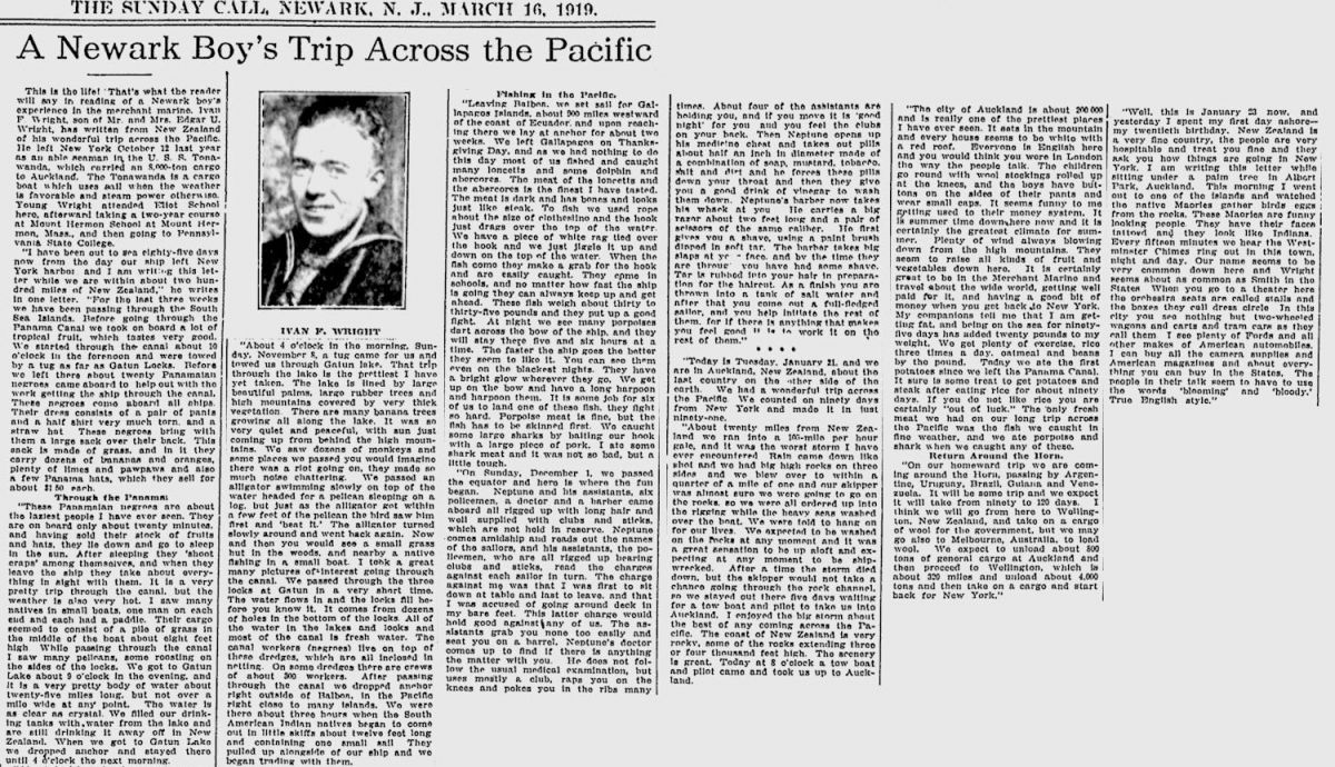 A Newark Boy's Trip Across the Pacific
March 16, 1919
